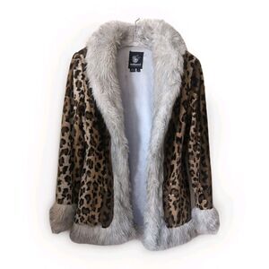 Vintage Y2K Dollhouse Penny Lane Coat Sz S Faux Fur Animal Print Revival Grunge